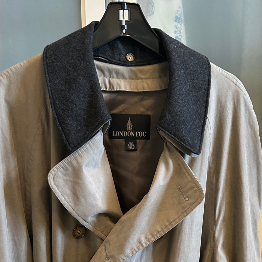 London Fog Gray Trench Coat with Black Collar